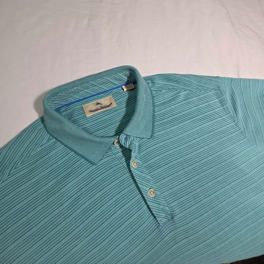 Tommy Bahama Polo Shirt Size XL Turquoise Striped Golf